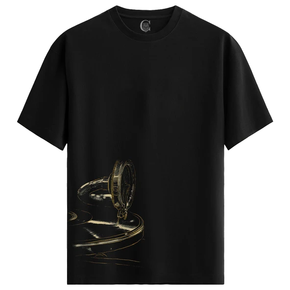 Gilded Melodies %100 Pamuklu Kadın Siyah Tişört - Premium Quality ürün görseli