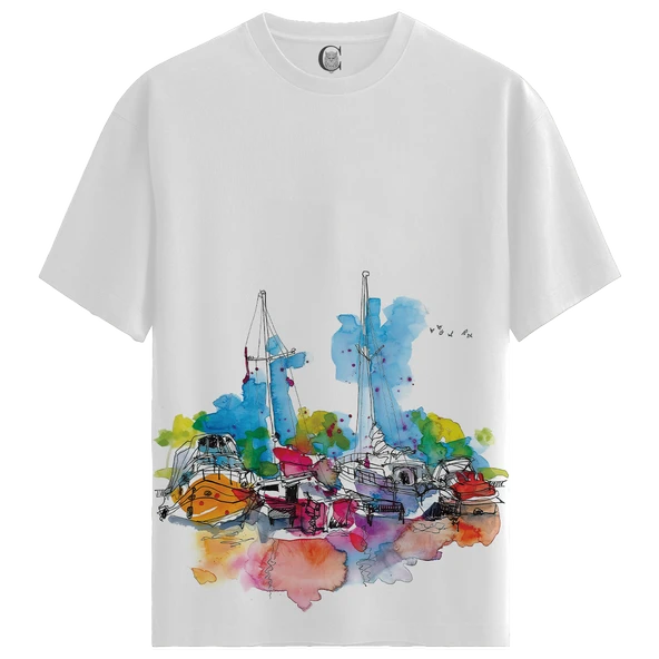 Harbor Dream - %100 Pamuklu Erkek Beyaz Tişört - Premium Quality ürün görseli 1