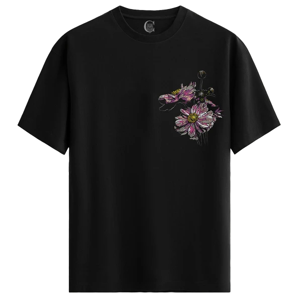 Japanese Anemones - %100 Pamuklu Kadın Siyah Tişört - Premium Quality - 1