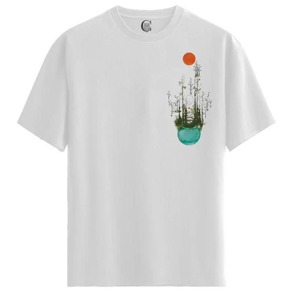 Surreal Forest - %100 Pamuklu Erkek Beyaz Tişört - Premium Quality