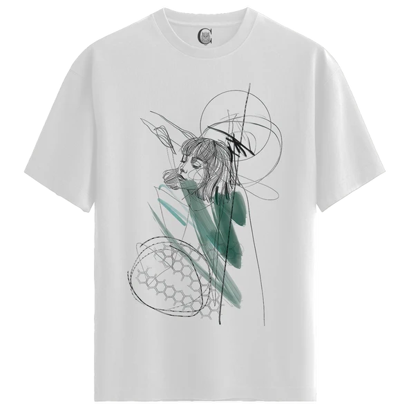 Abstract Girl - %100 Pamuklu Kadın Beyaz Tişört - Premium Quality ürün görseli 1