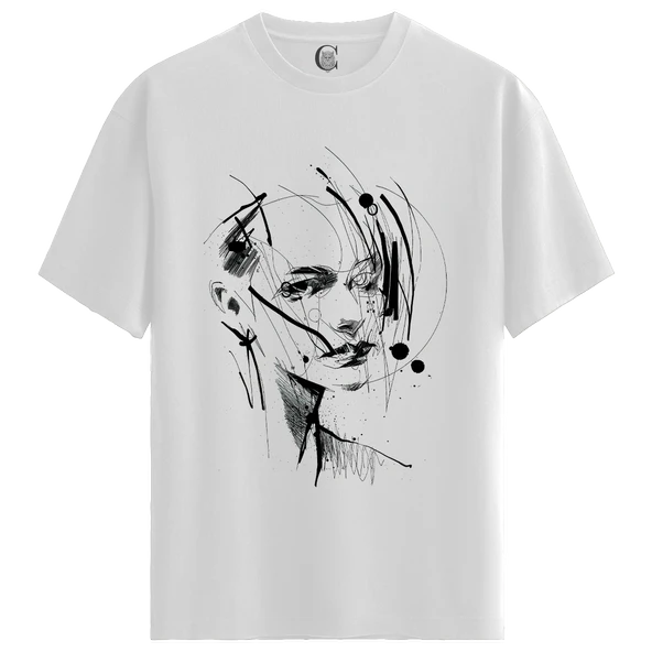 Abstract Woman - %100 Pamuklu Kadın Beyaz Tişört - Premium Quality ürün görseli 1