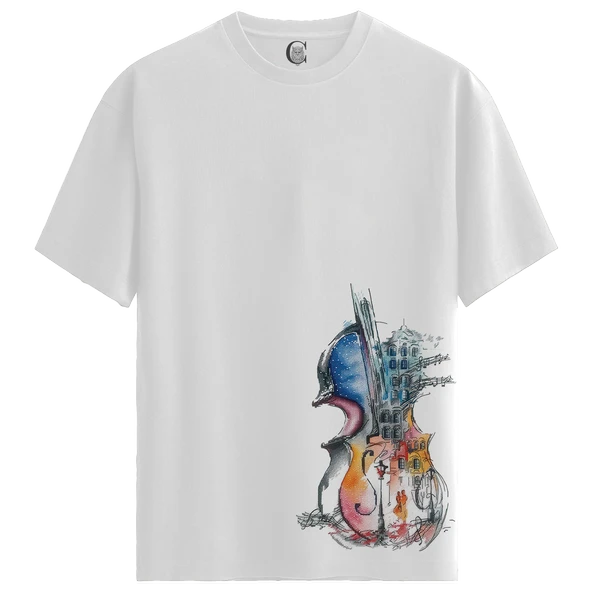Melodic Cityscape - %100 Pamuklu Kadın Beyaz Tişört - Premium Quality