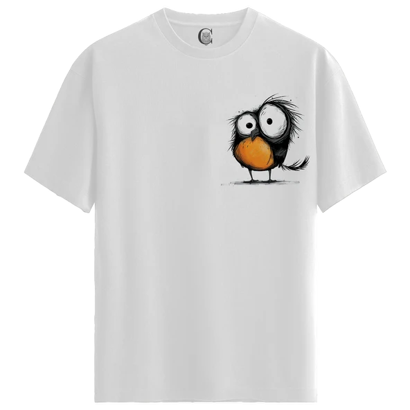 Quirky Owl - %100 Pamuklu Erkek Beyaz Tişört - Premium Quality