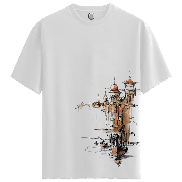 Venice Night - %100 Pamuklu Kadın Beyaz Tişört - Premium Quality