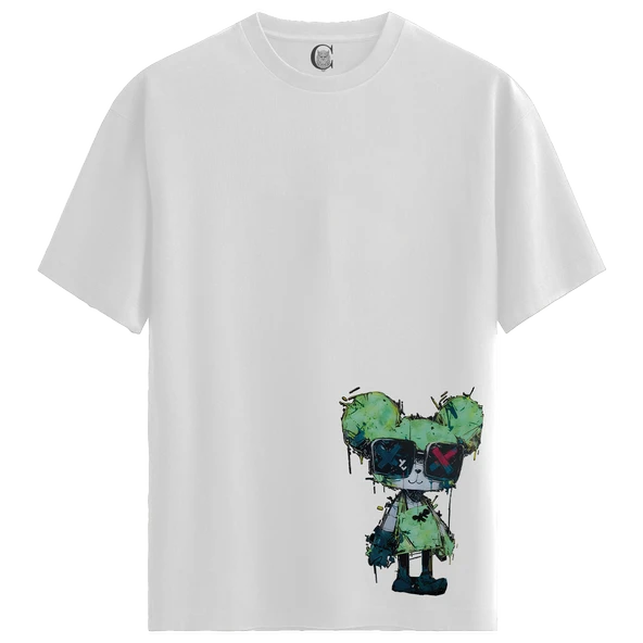 Graffiti Bear - %100 Pamuklu Erkek Beyaz Tişört - Premium Quality