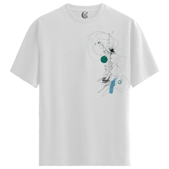 Techno Flower - %100 Pamuklu Kadın Beyaz Tişört - Premium Quality