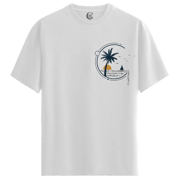 Tropical Escape - %100 Pamuklu Erkek Beyaz Tişört - Premium Quality ürün görseli