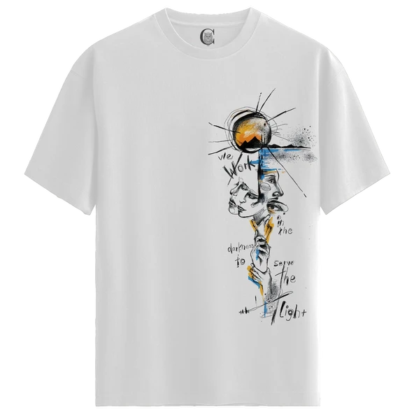 Work in the Light - %100 Pamuklu Erkek Beyaz Tişört - Premium Quality ürün görseli