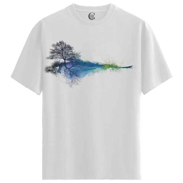 Reflection Tree - %100 Pamuklu Kadın Beyaz Tişört - Premium Quality