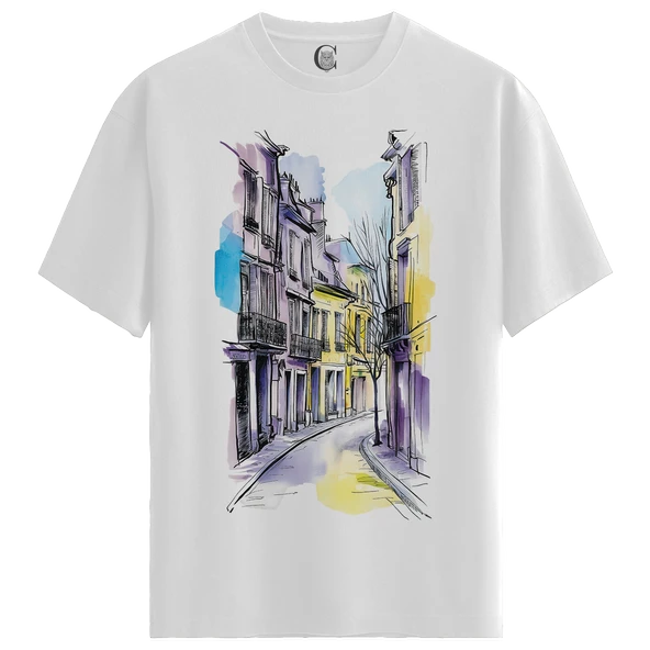 Paris Street - %100 Pamuklu Kadın Beyaz Tişört - Premium Quality