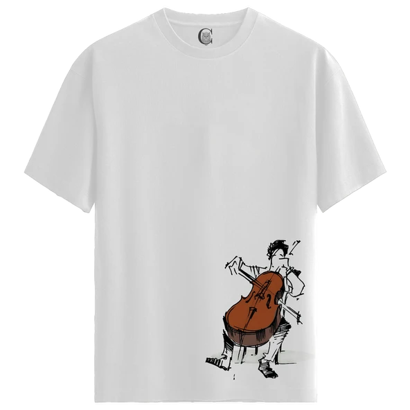 Cello Player - %100 Pamuklu Kadın Beyaz Tişört - Premium Quality ürün görseli