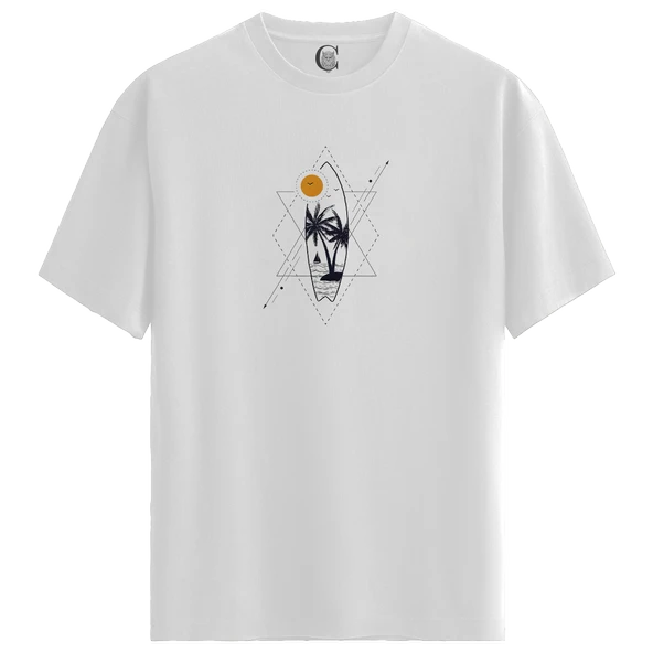 Surf Geometry - %100 Pamuklu Kadın Beyaz Tişört - Premium Quality ürün görseli 1