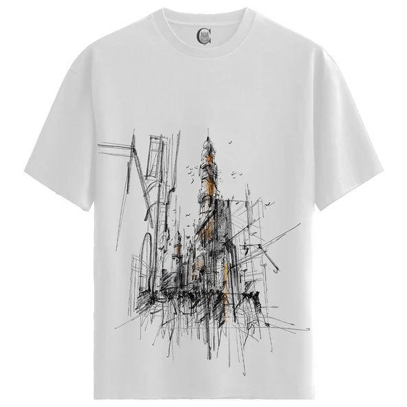 Gothic Ruins - %100 Pamuklu Kadın Beyaz Tişört - Premium Quality
