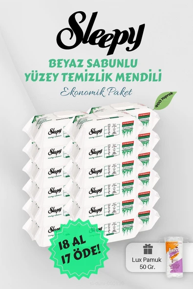 Sleepy 50' li Beyaz Sabunlu Yüzey Havlusu 18 AL 17 Öde Hediyeli ürün görseli