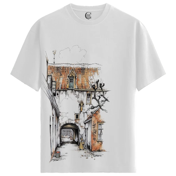 Vintage Alley - %100 Pamuklu Kadın Beyaz Tişört - Premium Quality