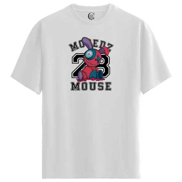 Patch Mouse - %100 Pamuklu Kadın Beyaz Tişört - Premium Quality