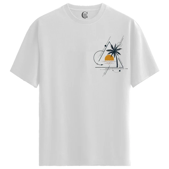 GeoSunset - %100 Pamuklu Kadın Beyaz Tişört - Premium Quality