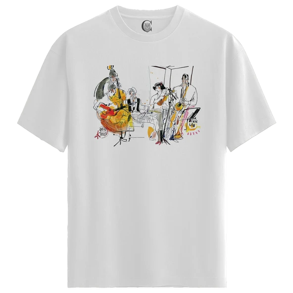Jazz Night - %100 Pamuklu Kadın Beyaz Tişört - Premium Quality