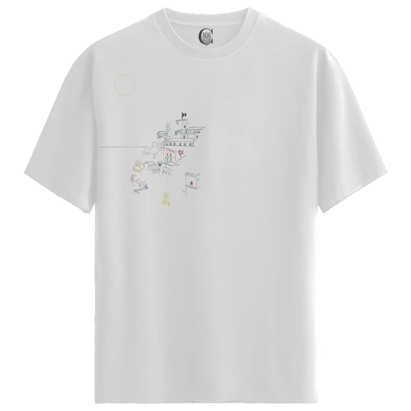 Moonlit Village - %100 Pamuklu Kadın Beyaz Tişört - Premium Quality ürün görseli 1