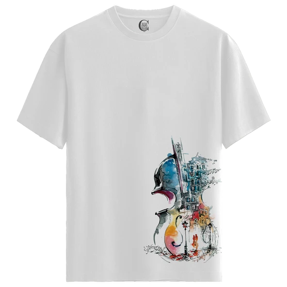 Violin City - %100 Pamuklu Erkek Beyaz Tişört - Premium Quality ürün görseli 1