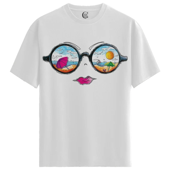 Beach Vision - %100 Pamuklu Kadın Beyaz Tişört - Premium Quality