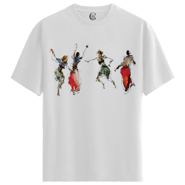 Abstract Dancers - %100 Pamuklu Kadın Beyaz Tişört - Premium Quality ürün görseli