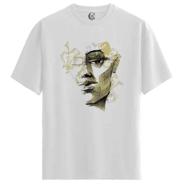 Abstract Face - %100 Pamuklu Kadın Beyaz Tişört - Premium Quality