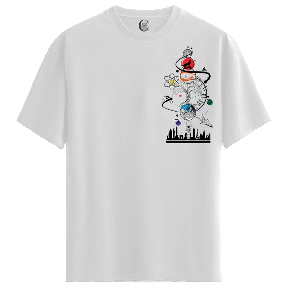 Cosmic Tree - %100 Pamuklu Erkek Beyaz Tişört - Premium Quality