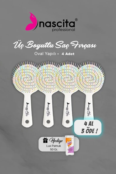 4 AL 3 ÖDE Nascita Üç Boyutlu Saç Fırçası Beyaz, Pamuk Hediyeli ürün görseli