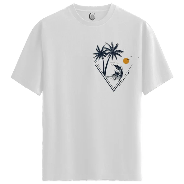 Tropic Wave - %100 Pamuklu Erkek Beyaz Tişört - Premium Quality ürün görseli 1