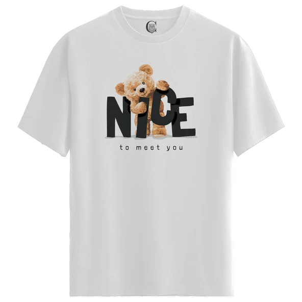 Nice Teddy - %100 Pamuklu Erkek Beyaz Tişört - Premium Quality