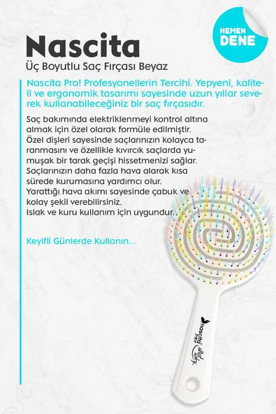 4 AL 3 ÖDE Nascita Üç Boyutlu Saç Fırçası Beyaz, Pamuk Hediyeli - Resim 2