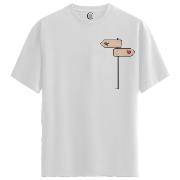 Heart or Mind - %100 Pamuklu Erkek Beyaz Tişört - Premium Quality ürün görseli 1