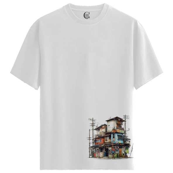 Urban Patchwork - %100 Pamuklu Kadın Beyaz Tişört - Premium Quality