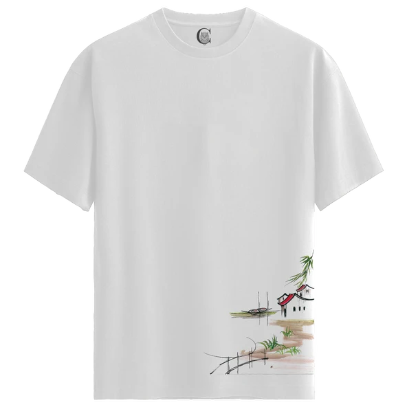 Zen River Village - %100 Pamuklu Kadın Beyaz Tişört - Premium Quality ürün görseli 1