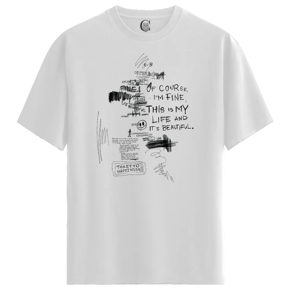 Dark Sketch - %100 Pamuklu Erkek Beyaz Tişört - Premium Quality ürün görseli