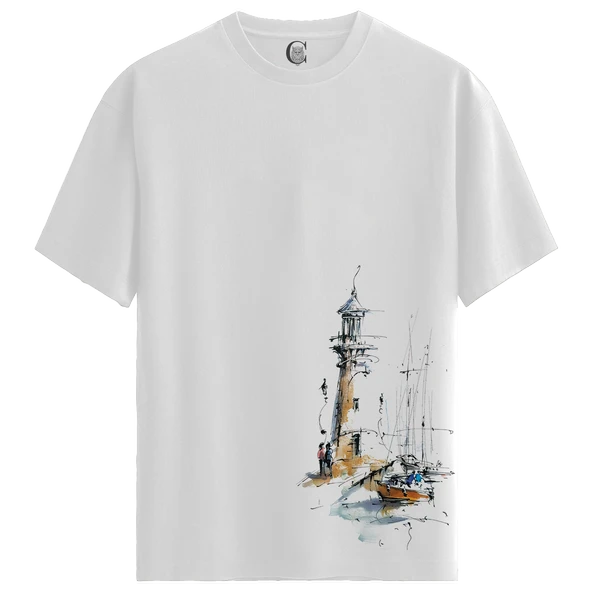 Harbor Lighthouse - %100 Pamuklu Kadın Beyaz Tişört - Premium Quality