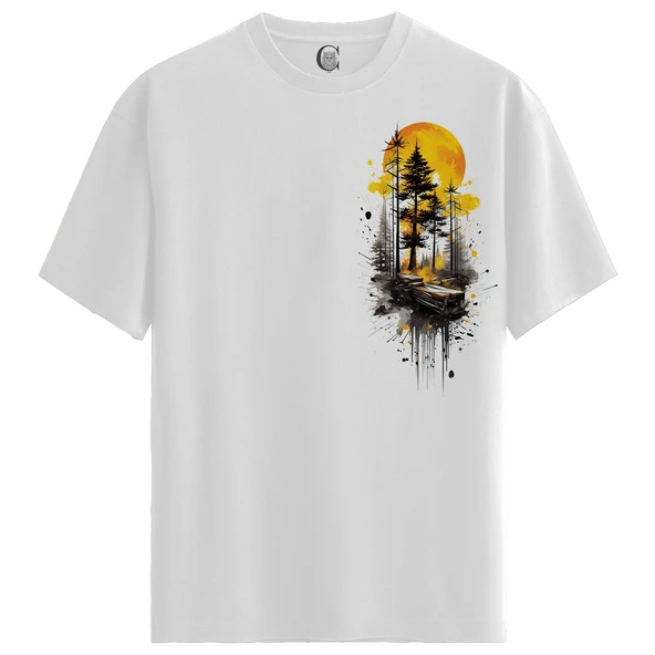 Forest Sunset - %100 Pamuklu Erkek Beyaz Tişört - Premium Quality ürün görseli