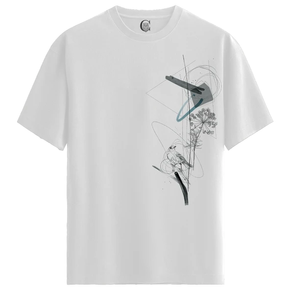 Flora Mecha - %100 Pamuklu Kadın Beyaz Tişört - Premium Quality