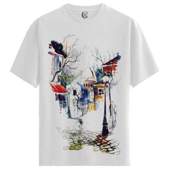 Parisian Nightscape - %100 Pamuklu Kadın Beyaz Tişört - Premium Quality