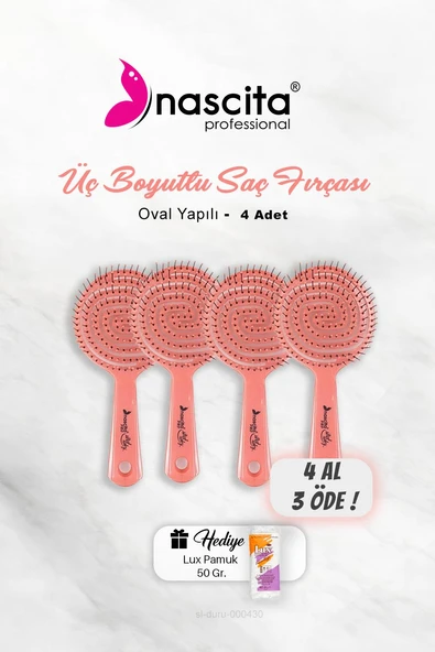 4 AL 3 ÖDE Nascita Üç Boyutlu Oval Saç Fırçası Pembe, Pamuk Hediyeli ürün görseli