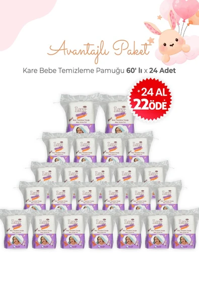 Lux 24 Al 22 Öde Kare Bebe Temizleme Pamuğu 60' lı ürün görseli
