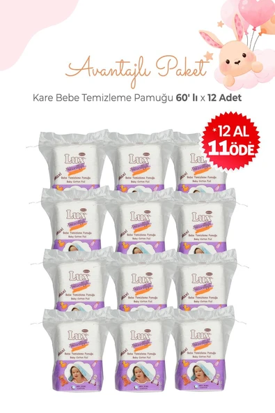 Lux 12 Al 11 Öde Kare Bebe Temizleme Pamuğu 60' lı ürün görseli