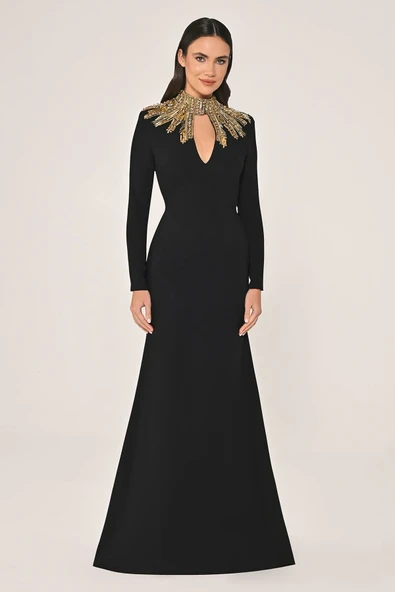 Alfa Beta Uzun Kollu Sırt Dekolteli Krep Uzun Abiye Elbise - 13