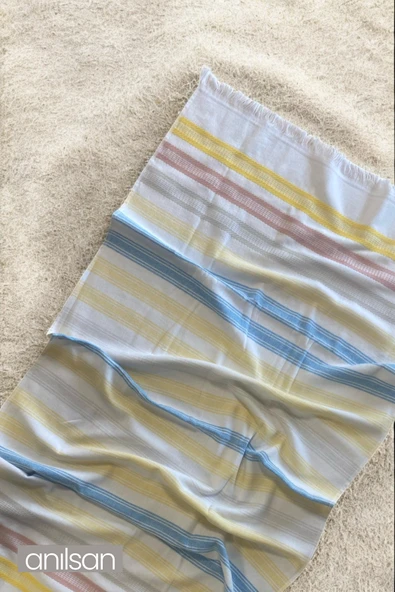 Sarı Kırmızı Çizgili Plaj Havlusu %100 Pamuk 75x150 - Resim 4