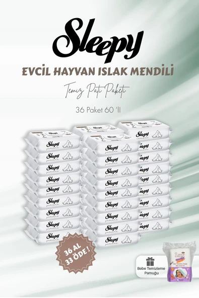 Sleepy 36 AL 33 ÖDE Evcil Hayvan Islak Havlusu 60'lı ve Bebek Pamuğu ürün görseli