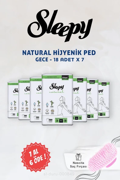 7 AL 6 ÖDE Sleepy Natural Ultra Hassas Hijyenik Ped Gece 18 Adet ve Saç Fırçası ürün görseli
