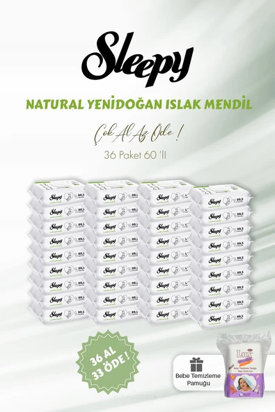 Sleepy Natural Yenidoğan Islak Bebek Havlusu 36 AL 33 ÖDE 60'lı ve Bebe Pamuğu ürün görseli