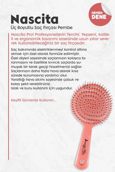 Nascita Üç Boyutlu Oval Saç Fırçası Pembe - Resim 2